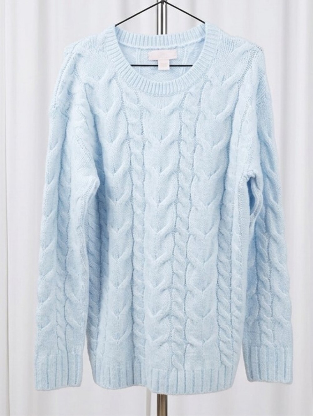Rachel Parcell Pale Blue Cable-Knit Crewneck Sweater